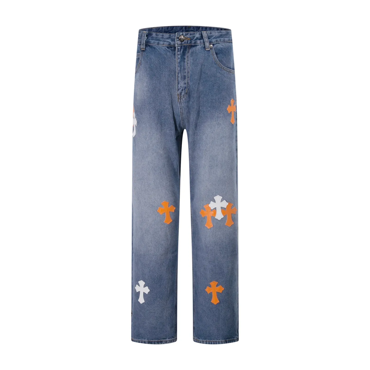 P260 Style number: H906 Croxin & 𝐂𝐡𝐫𝐨𝐦𝐞 𝐇𝐞𝐚𝐫𝐭 ss25 blue pants orange skin Sanskrit leather limited edition patchwork jeans. Styles with different washed textures are very friendly to people with thin legs. The slightly flared version perfectly modifies the leg shape. The timeless and moderate length makes it easy to match and match. It is the basis for various styles and is a must-have in your wardrobe! The fabric is stiff but also makes the upper body soft without losing texture. The washing process is even more perfect. It is a must-have item for everyone! ! ! Washed wheat, hang tag, pants label, three labels complete Color: blue Size: 28-30-32-34